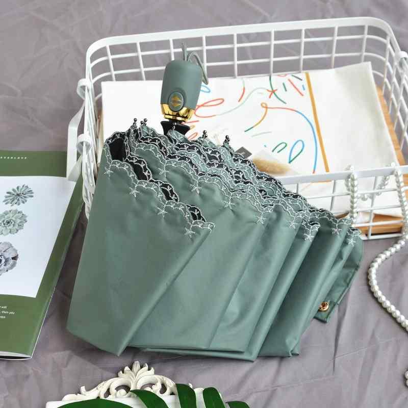 レディース 晴雨兼用 シンプル 縁取りレース フェミニン 折りたたみ傘 刺繍 日傘 女性ワンタッチ 傘 日よけ UVカット UPF50+ 紫外線カット 晴雨兼用傘 折りたたみ 冷却 日傘
