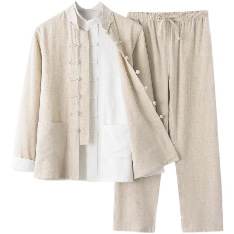 メンズ ファッション トップス カットソー シャツ スーツ セット ロング パンツ ズボン レトロ チャイナ風 唐装 男性 漢服 カジュアル 長袖 薄手 夏｜モズラボ 8,575円