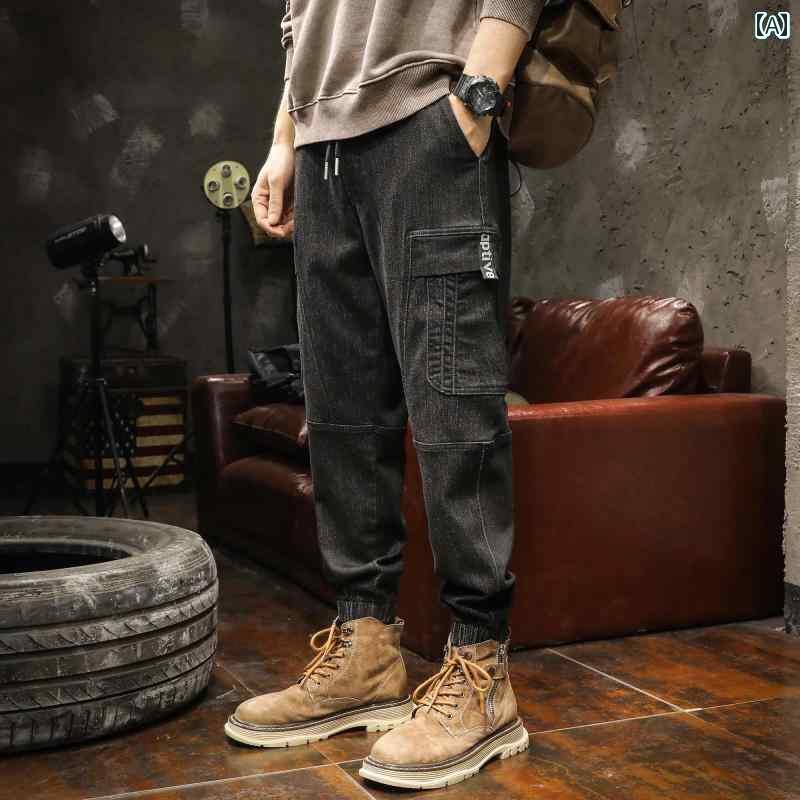 メンズ ロングパンツ 長ズボン 秋 デニム ジーンズ レトロ ストリートパンツ 綿 ポリエステル繊維 レギンス ワークウェア マウンテンキャンプ サイドポケット 九分丈 やや伸縮性あり ブラック ブルー リラックス ウエスト紐 黒 ブルー ブラック 6,579円