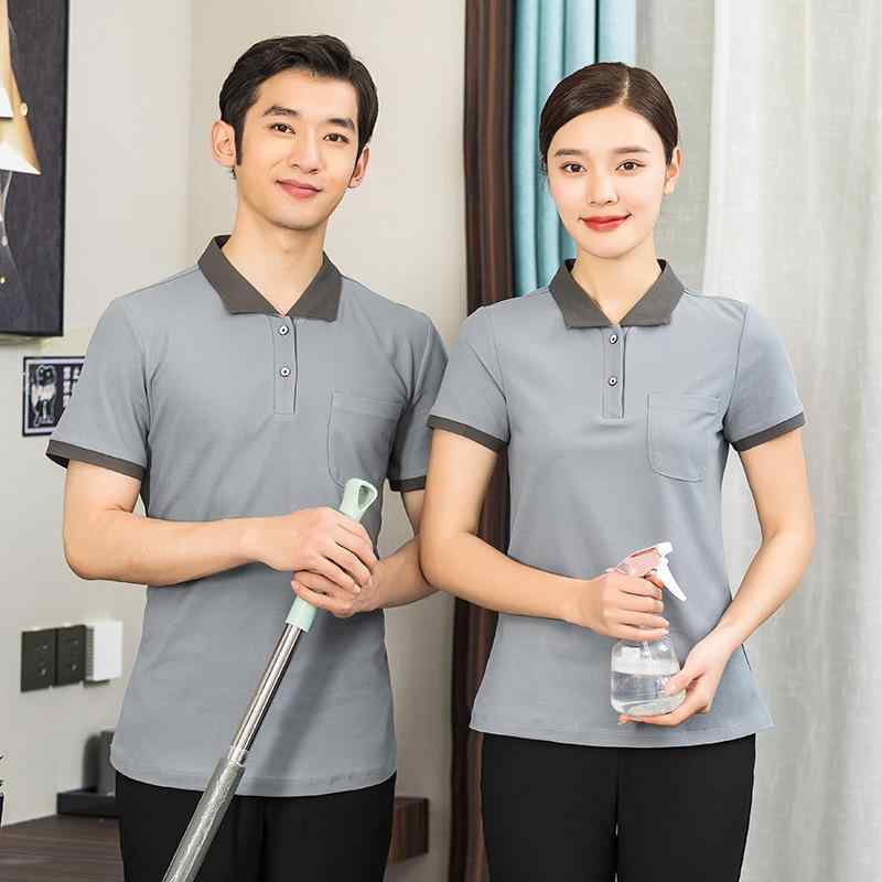 ユニフォーム レディース 吸汗速乾 半袖 夏用 ホテル 客室係 清掃員 飲食店 介護 医療 作業服 トップス 綿混 ポリエステル グレー グリーン ブルー ライトベージュ 大きいサイズ対応