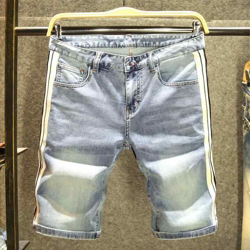 メンズ コットン ストレッチ デニム おしゃれ着 ハーフパンツ カジュアル サイドストライプ ハイエンド ファッション デニムショートパンツ 夏 ライトブルー パンツ 5,955円
