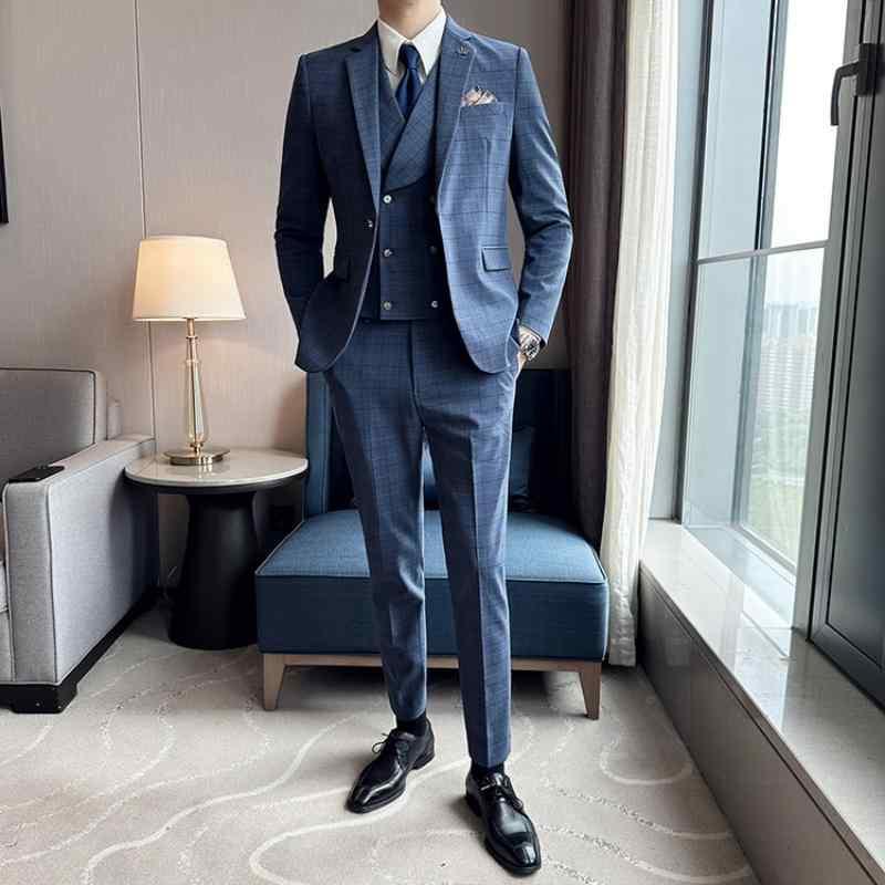 メンズ スーツ セット スタイリッシュ ジャケット ブレザー スリーピース ズボン パンツ ロング シャツ ベスト ウェア 洗練 大人 男性 おしゃれ ビジネス カジュアル フォーマル オフィス パーティー 紳士服