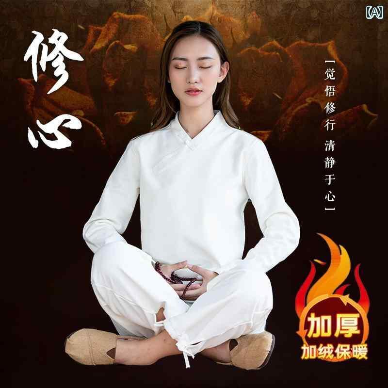 瞑想服 ナチュラルスタイル 女性用 仏教 禅 厚手 綿 麻 セット 寺院 在家服 道教服 僧侶服 リネン レディース メンズ 男性用 長袖 ロング Vネック プルオーバー 無地 7,624円