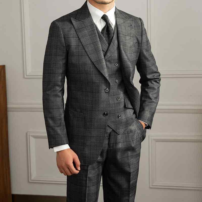 スーツ ジャケット ベスト パンツ メンズ おしゃれ スタイリッシュ 秋冬 英国風 通勤 紳士 パーティー ビジネス スリーピース 大きいサイズ チェック柄