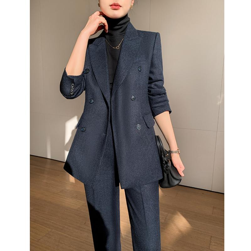 ウール スーツ 女性 秋冬 ハイエンド レディース ジャケット ワイド レッグ パンツ セット ビジネス オフィス マネージャープロ フォーマルウェア 厚手 作業着 スーツ スタイリッシュ モダン