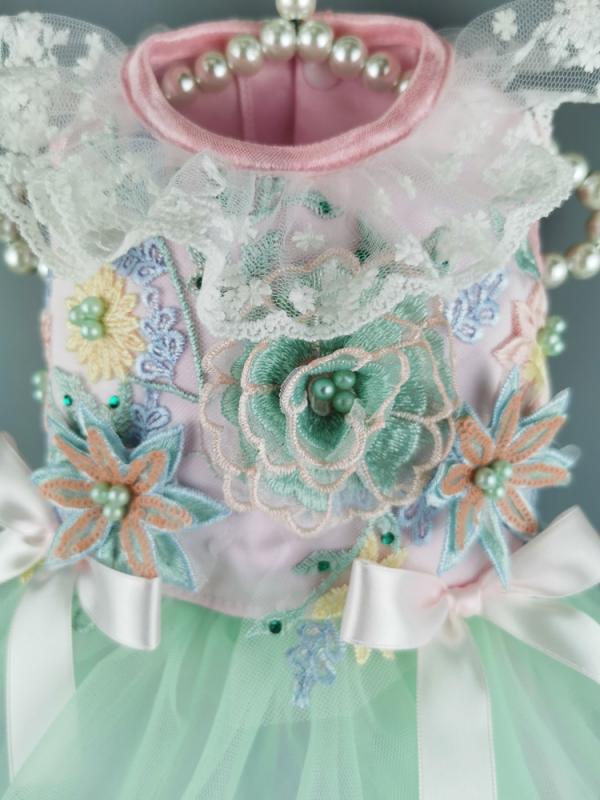ペット ドレス ワンちゃん 猫ちゃん 写真撮影 衣装 おしゃれ プライベート ペット キャンディーカラー ドレス ふわふわフリル グリーン ペット 犬 服 ドレス 猫 ウェディングドレス ビション テディ ポメラニアン 犬 スカート 春秋 薄手