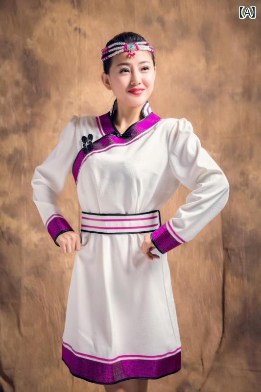 モンゴル 衣装 民族 舞踊 レディース ローブ 制服 パフォーマンス 服 コスプレ ホワイト レッド パープル