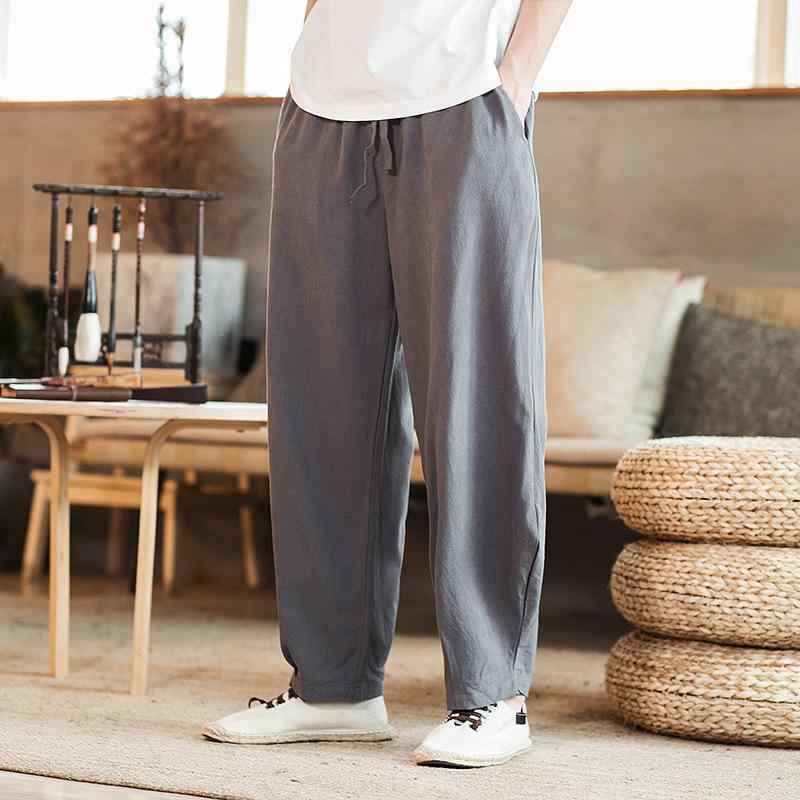 パンツ メンズ ゆったり 大きいサイズ 綿麻 リネン 薄手 通気性 カジュアル レトロ ワイドバルーンパンツ ドローストリング ミドルウエスト 無地 部屋着 春夏