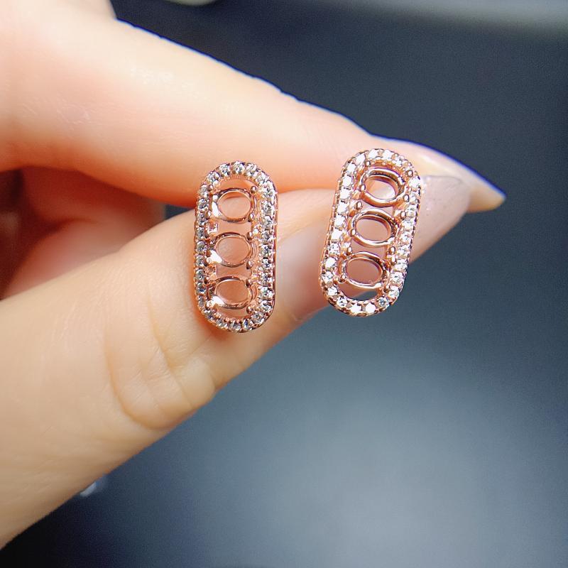 ピアス レディース S925純銀製 ホワイトゴールド ローズゴールドコーティング 複数石用ブランク台座 楕円形 上品 エレガント おしゃれ かわいい｜モズラボ