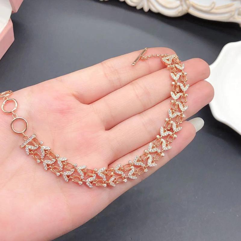 ブレスレット レディース シルバー925 楕円形 空枠 韓国スタイル 3x4mm プラチナカラー ローズゴールド イエローゴールド