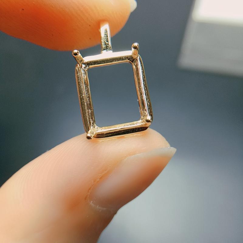 ペンダントトップ ネックレスチャーム S925シルバー 存在感のある 面取り 長方形 空枠 石座 8×10mm 天然石 ルース用 プラチナ仕上げ ローズゴールド ゴールドカラー