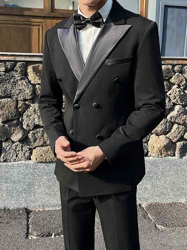スーツ メンズ 男性用 スリムフィット 細身 ダブルブレスト ピークドラペル 結婚式 礼服 フォーマル ブライダル ビジネス 通勤 スリーピース 春夏｜モズラボ