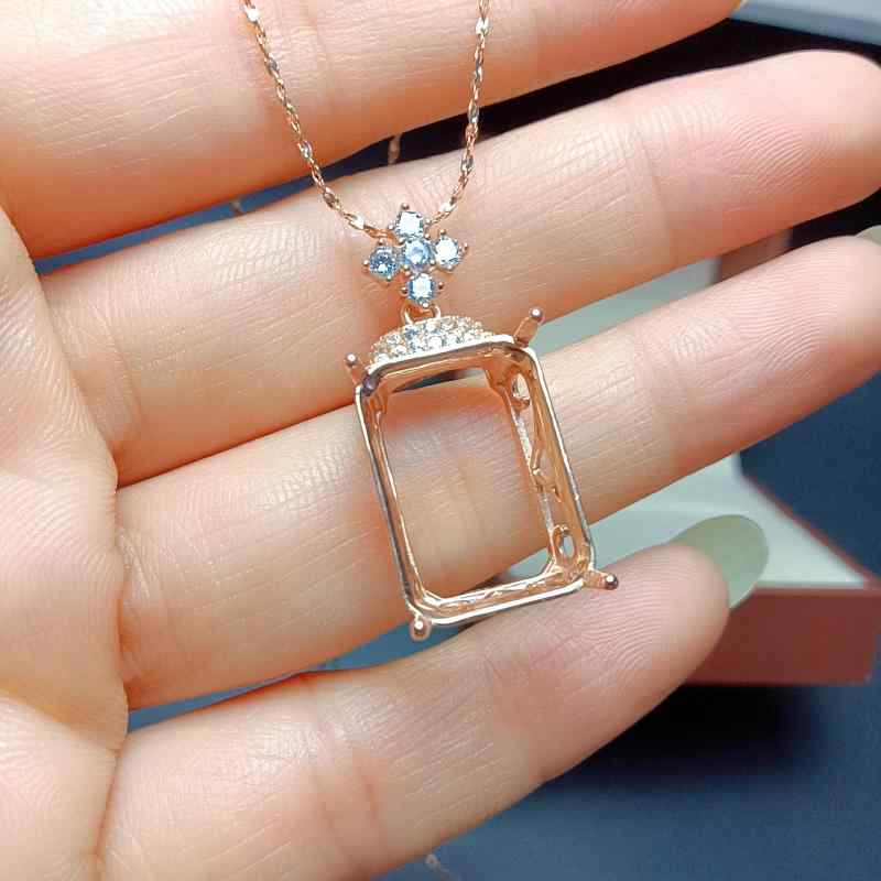 ネックレス レディース S925シルバー 空枠 ペンダントトップ 長方形 13x18mm プラチナ仕上げ ローズゴールド仕上げ シンプル 上品｜モズラボ