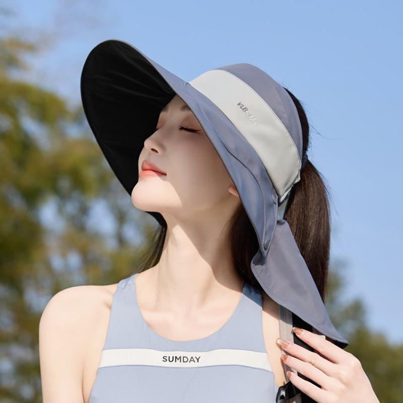 サンバイザー レディース 春夏 小顔効果 UVカット つば広 ネックカバー フェイスカバー 日よけ 日焼け防止 通気性抜群 首までガード シンプル おしゃれ スポーツ 運転 旅行 アウトドア 軽量