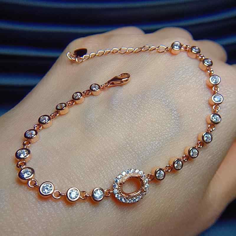 ブレスレット レディース S925純銀 スターリングシルバー シンプル 5ミリ7ミリ 空枠 石座 プラチナコーティング ローズゴールド ゴールドカラー 上品 エレガント かわいい フェミニン 誕生日 プレゼント