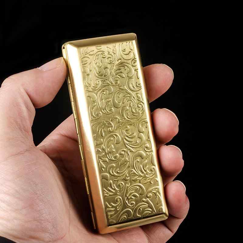 シガレットケース メンズ レディース 唐草模様 14本収納 スリム ロング 携帯用 コンパクト 金属製 モダン シンプル おしゃれ ブラック シルバー ゴールド