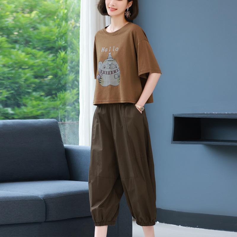 セットアップ レディース ママ ミセス 半袖 ゆったり 七分丈パンツ 2点セット 綿混 無地 ポケット付き 切り替え 楽ちん おしゃれ カジュアル 春夏 5,744円
