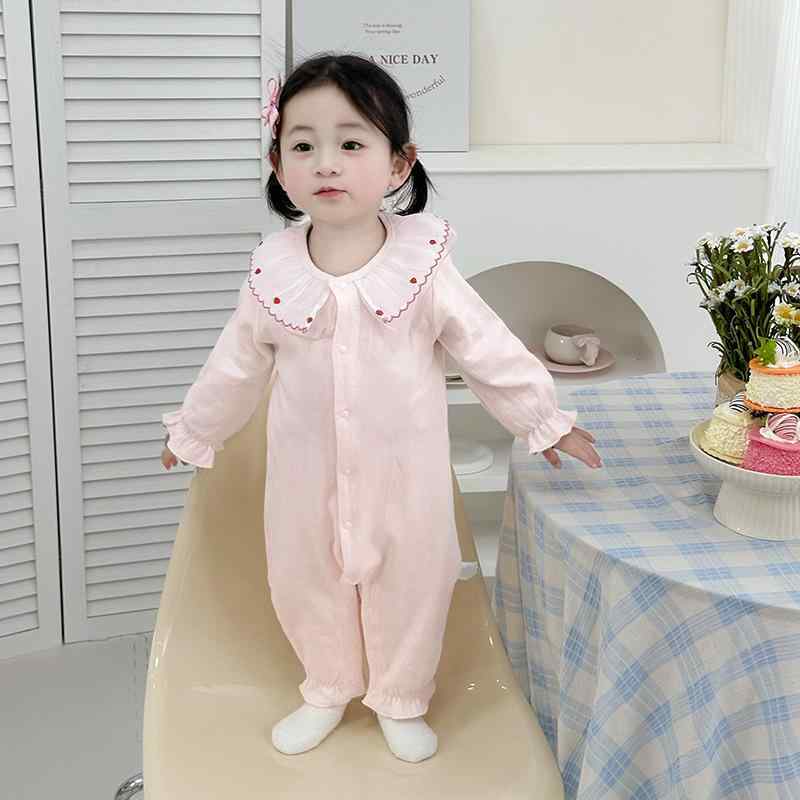 ベビーロンパース 女の子 新生児 前開き 長袖 コットン100% 春秋 赤ちゃん服 カバーオール パジャマ ルームウェア 韓国子供服 ピンク 出産祝い ギフト プレゼント