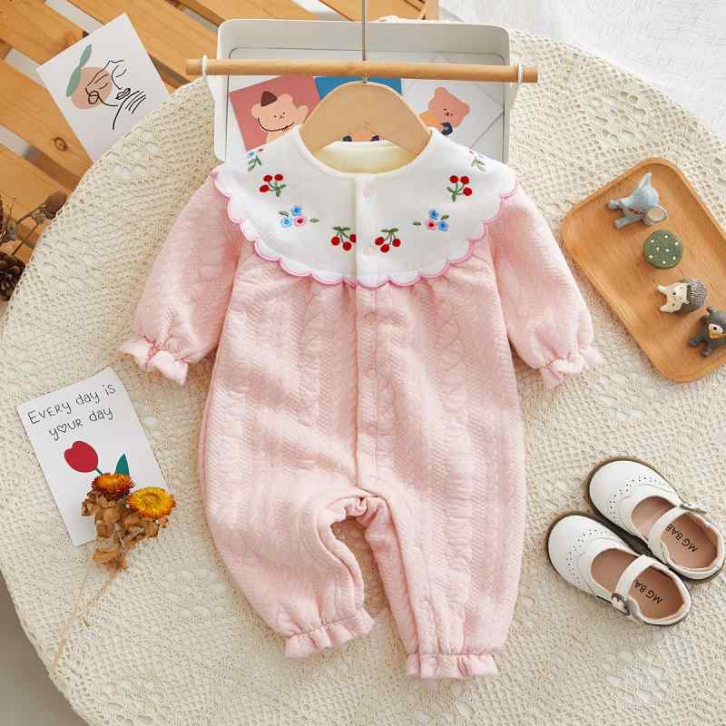ロンパース 女の子 ベビー服 新生児 秋冬 裏起毛 あったか 厚手 綿 コットン 長袖 ピンク 韓国風 カバーオール プルオーバー お出かけ着 肌に優しい