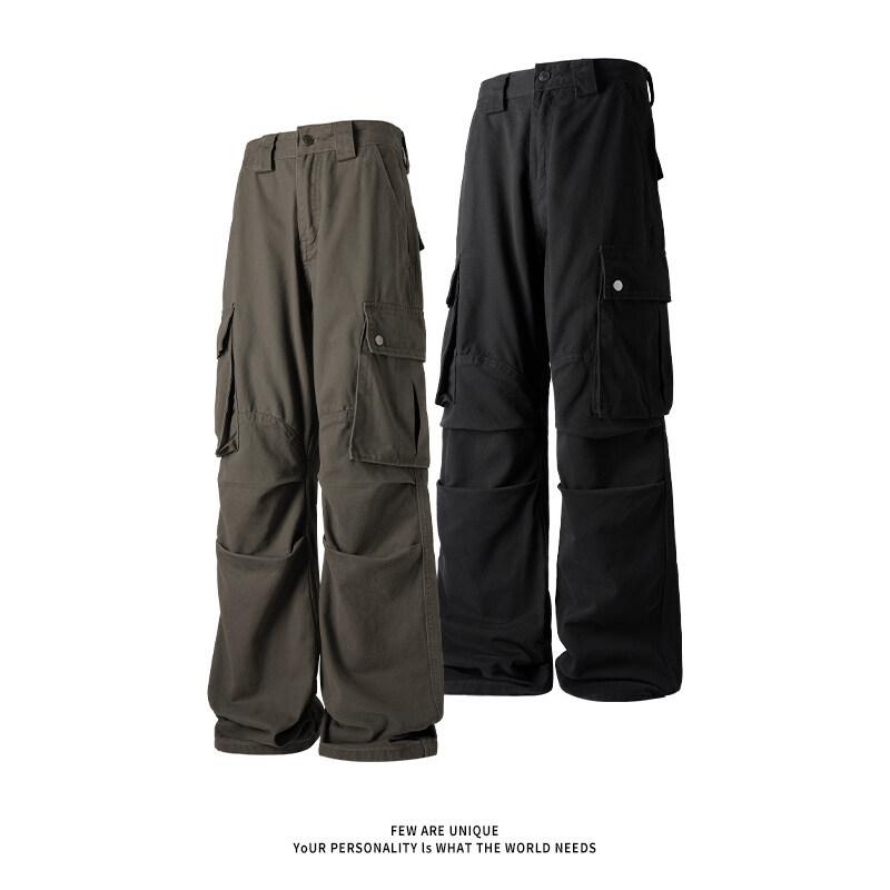 カーゴパンツ メンズ ストレッチ イージーケア 高耐久性 アメリカン ストレート 多ポケット タック入り パラシュートデザイン アウトドア タクティカル ミリタリー コットン ロングパンツ 普段使い カジュアル