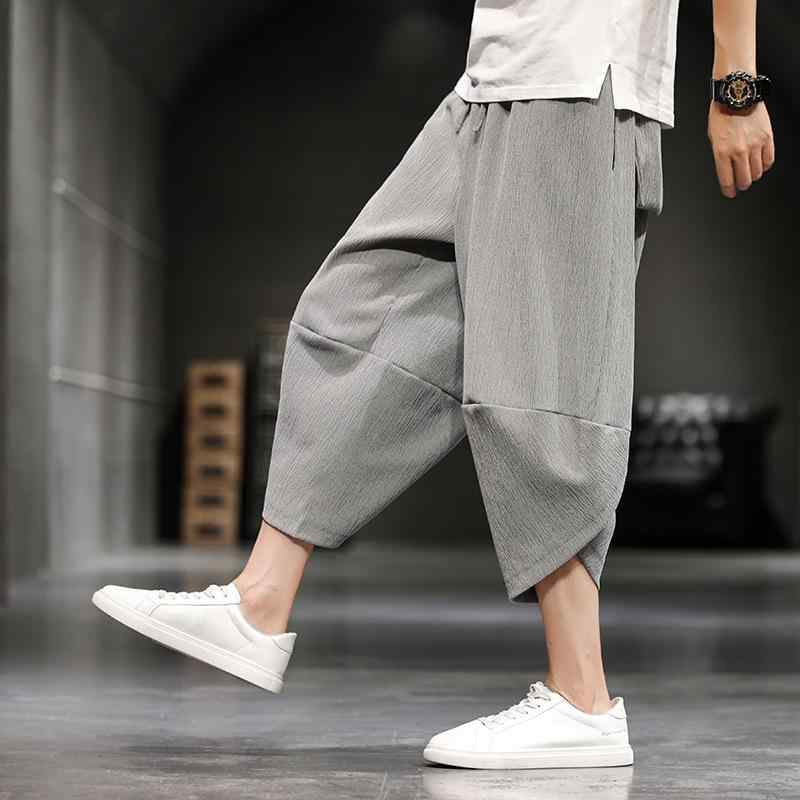 カジュアルパンツ メンズ 七分丈 接触冷感 薄手 ゆったり サルエルパンツ 中華風 レトロ 夏用 部屋着 ドローストリング 涼しい 無地 大きいサイズ
