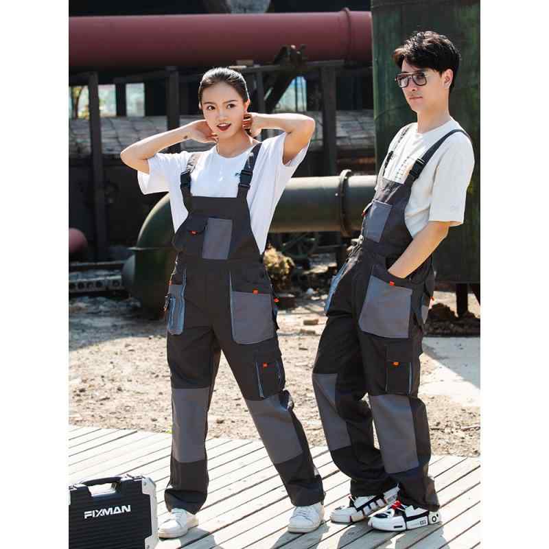 つなぎ メンズ 膝当て付き 高耐久 オールシーズン対応 多ポケット 作業服 通気性抜群 ウエストゴム 通勤用 仕事着 綿混素材