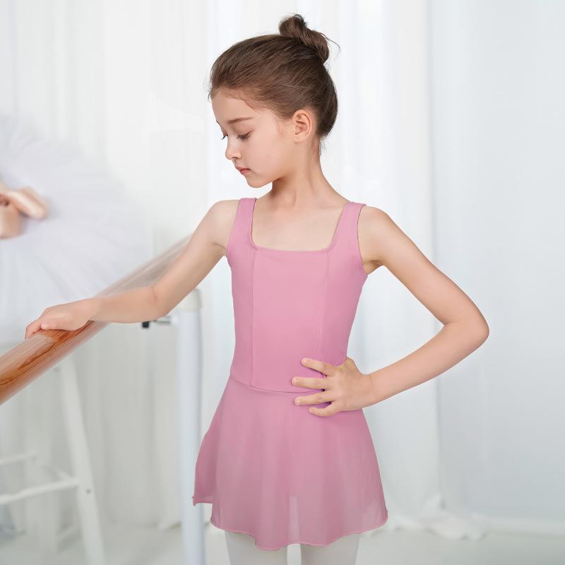 ダンスウェア キッズ 女の子 バレエ レオタード 夏用 スカート付き キャミソール ワイドストラップ 練習着 発表会 衣装 体操服 ナイロン 柔らか素材 かわいい プリンセス レース チュール