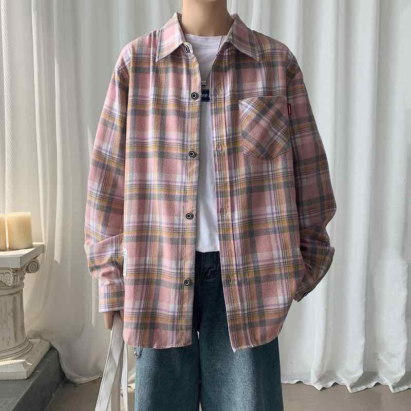 シャツ メンズ 通気性 ゆったり カジュアル チェック柄 長袖 襟付き 羽織り ポリエステル綿混 春夏 ノーアイロン ポケット付き