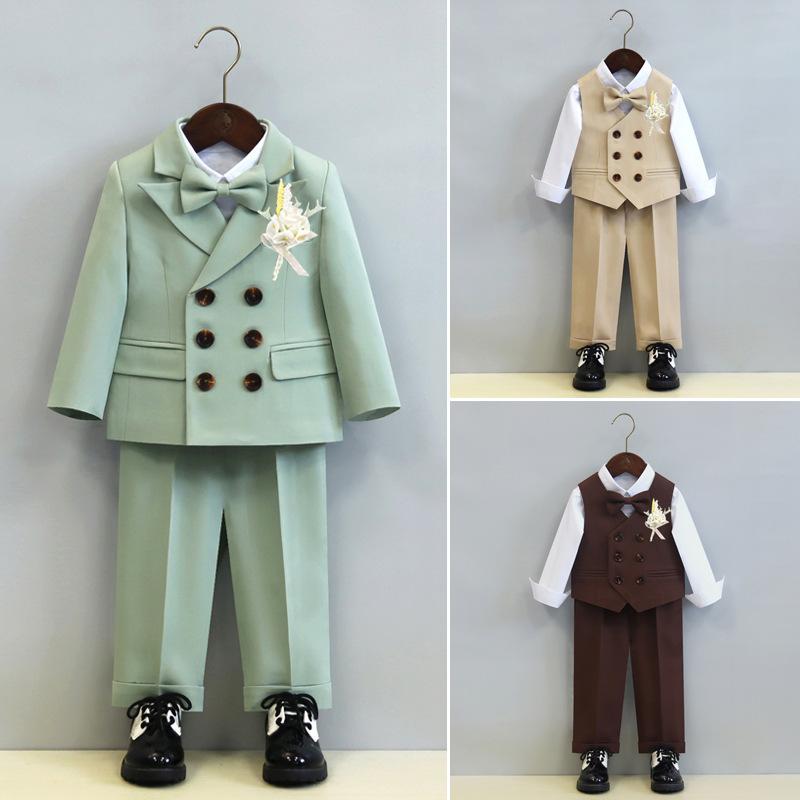 スーツ セットアップ キッズ 男の子 秋冬 ダブルブレスト ソフトな肌触り 英国風 発表会 演奏会 ピアノ 結婚式 卒業式 入学式 七五三 礼服 フォーマル フラワーボーイ ジャケット ベスト パンツ