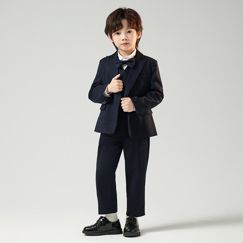 キッズ フォーマルスーツ 男の子 ジュニア スリーピース 結婚式 発表会 卒園式 入学式 卒業式 七五三 ブリティッシュ ストライプ柄 シングルボタン 柔らかな着心地 ポリエステル混紡 春夏秋