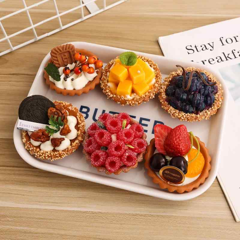 食品サンプル フェイクスイーツ ヨーロピアン フルーツケーキ エッグタルト ショーケース ディスプレイ 店舗装飾 撮影小物 インスタ映え オブジェ PVC製 ハンドメイド 6個セット