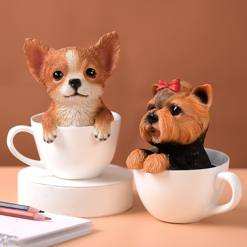 置物 かわいい おしゃれ 個性的 シンプル レジン製 犬 ドッグ ティーカップ モチーフ リビング 寝室 玄関 デスク 卓上 ワインラック インテリア 飾り 癒し系 オブジェ