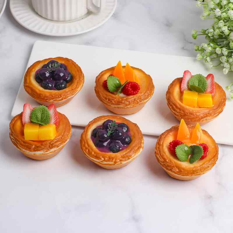 食品サンプル 欧風 フルーツ エッグタルト インテリア 飾り 冷蔵庫マグネット 撮影小道具 ショーウィンドウ ディスプレイ 小物 リアル 中サイズ 6個セット