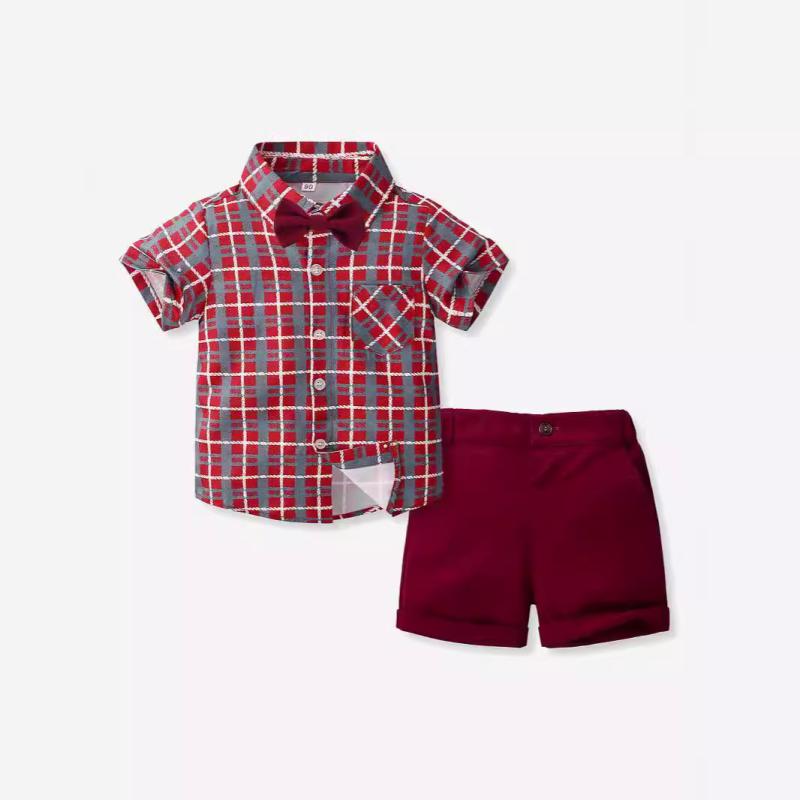 キッズ 男の子 春夏 半袖 襟付き チェック柄 かっこいい カジュアル セットアップ 柔らかな肌触り ショートパンツ 上下セット 普段着 お出かけ