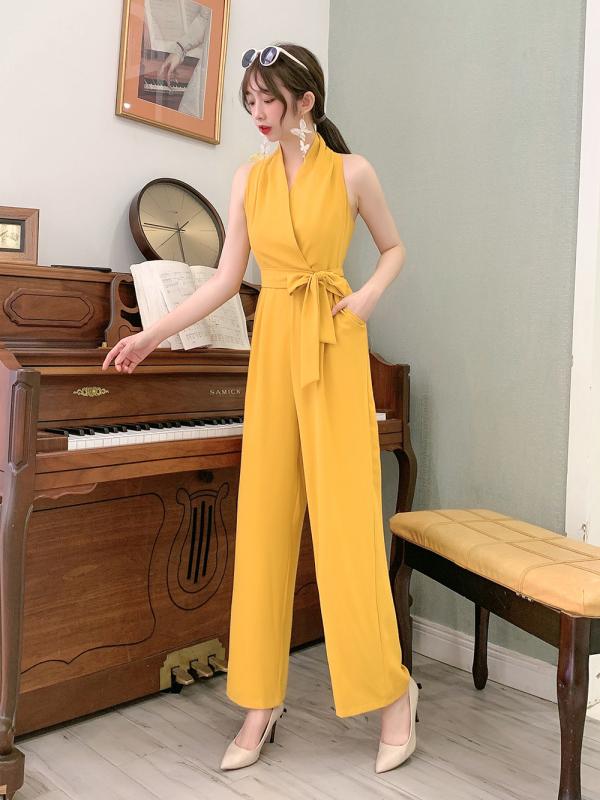 オールインワン レディース 女性用 シフォン 再生繊維 ハイウエスト ドレープ ワイドパンツ ガウチョパンツ フレアパンツ セットアップ風 コンビネゾン エレガント きれいめ 上品 通勤 カジュアル 春夏 ロング丈
