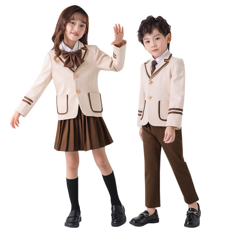 制服 キッズ ジュニア 小学生 男女兼用 学院風 イギリス風 スクールブレザー セットアップ 秋冬 ポリエステル ソフト加工 シングルボタン 発表会 卒業式 入学式 セレモニー フォーマル