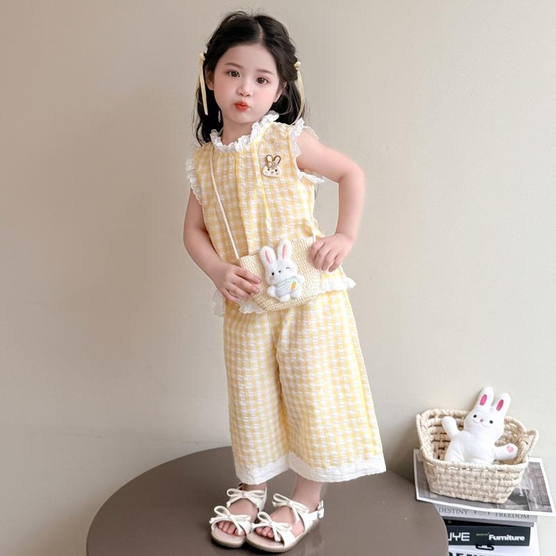 キッズ 女の子 夏 ノースリーブ ベスト ショートパンツ セットアップ 上下セット チェック柄 韓国ファッション カジュアル スイート 綿混 ソフトタッチ 薄手 お出かけ 部屋着 かわいい