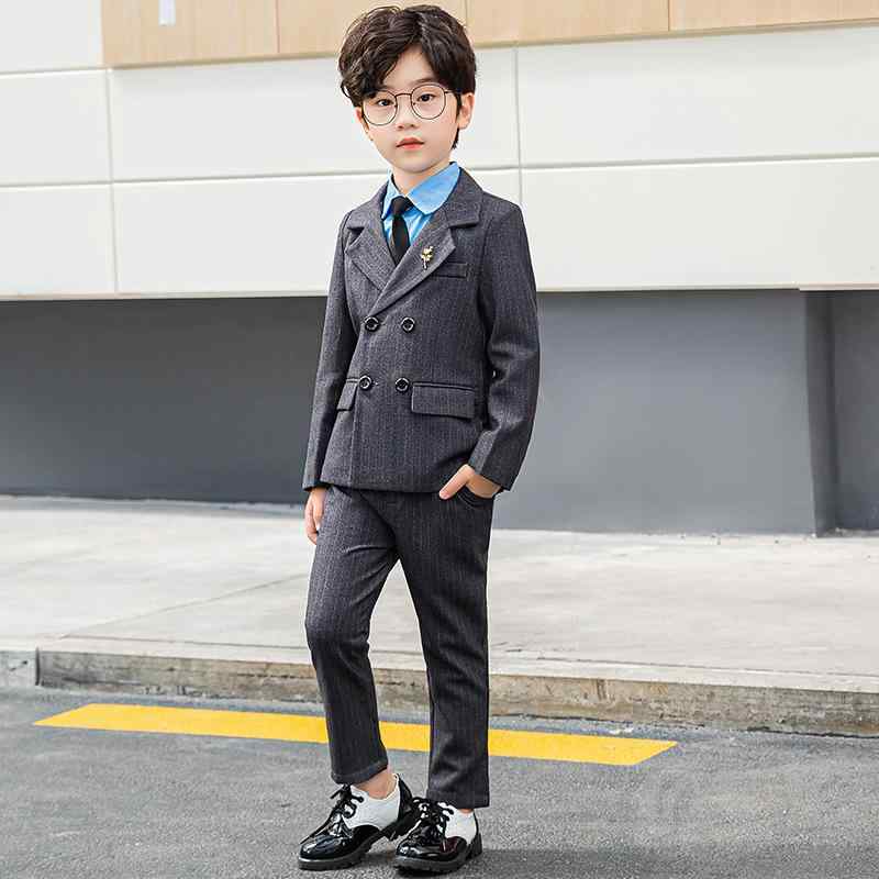 フォーマルスーツ 男の子 キッズ 子供服 ダブルブレスト ストライプ ベスト 3点セット イギリス風 肌触りソフト 柔らかな着心地 結婚式 発表会 入学式 卒業式 七五三 春秋