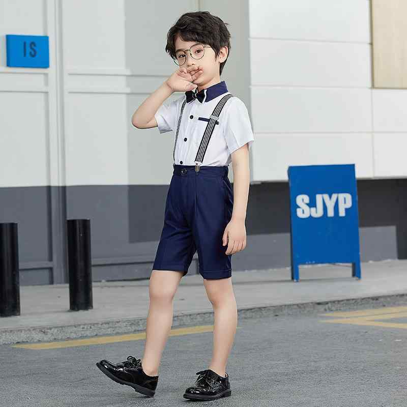 キッズ 男の子 セットアップ 春夏 薄手 半袖 ブリティッシュスタイル 無地 サスペンダー付き ショートパンツ 2点セット フォーマル 発表会 結婚式 演奏会 衣装