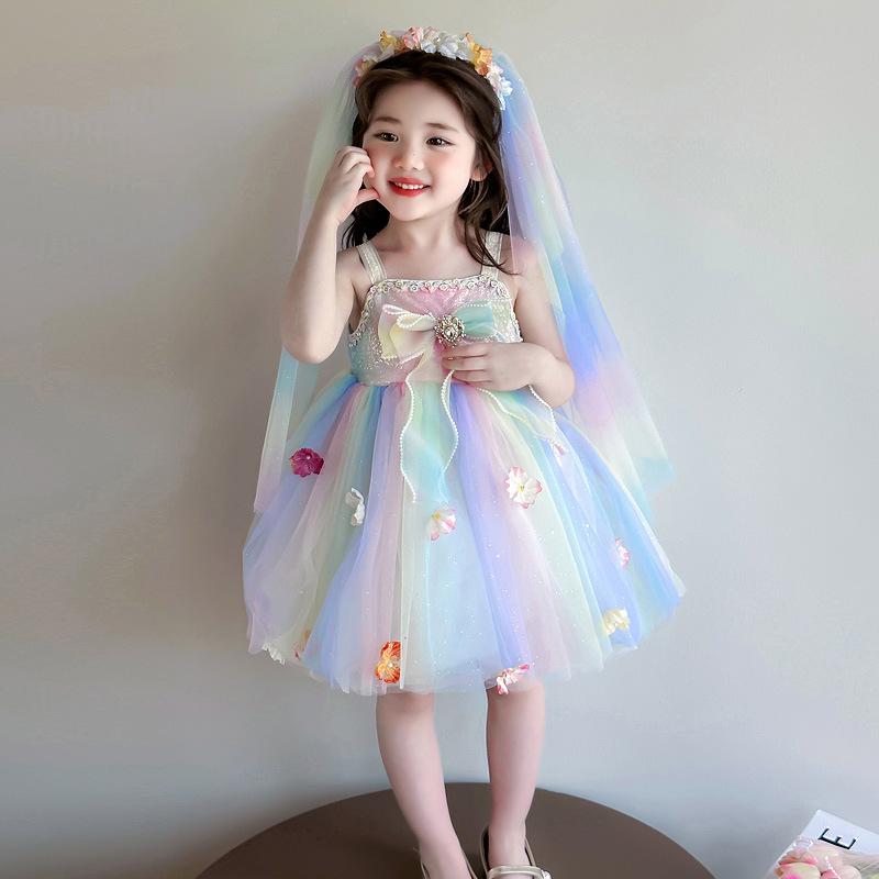 ワンピース 女の子 キッズ ノースリーブ プリンセスドレス 花の妖精 夏用 誕生日 発表会 パーティー 結婚式 フォーマル セレモニー ふんわり 柔らかい 綿混素材 おしゃれ かわいい 子供服