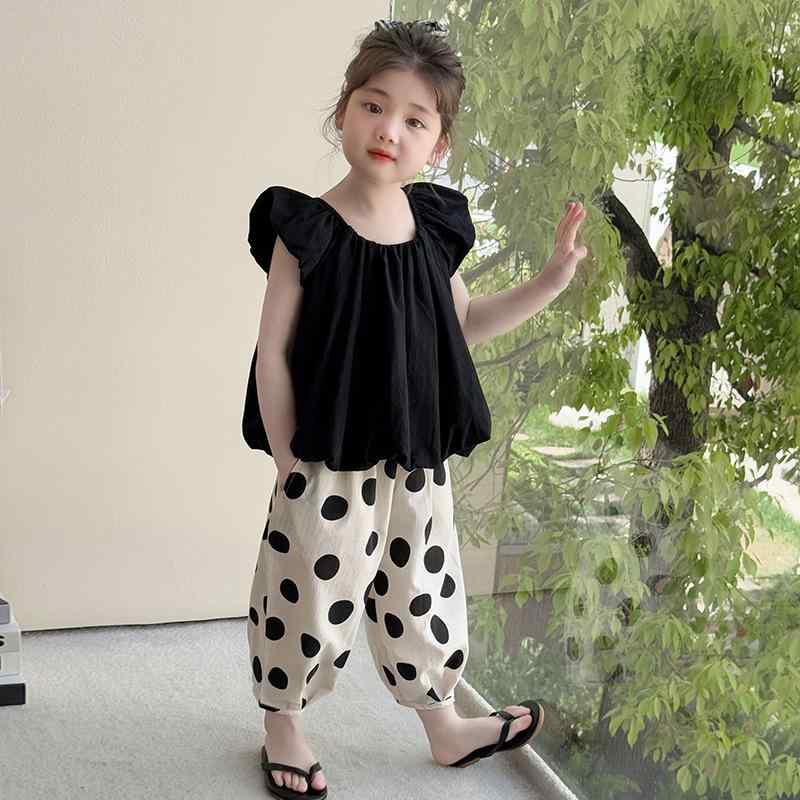 セットアップ キッズ 女の子 韓国風 半袖 ドット 防蚊パンツ リボン 2点セット 夏用 薄手 軽量 柔らかい 綿混 プルオーバー ショートパンツ 普段着 部屋着 お出かけ