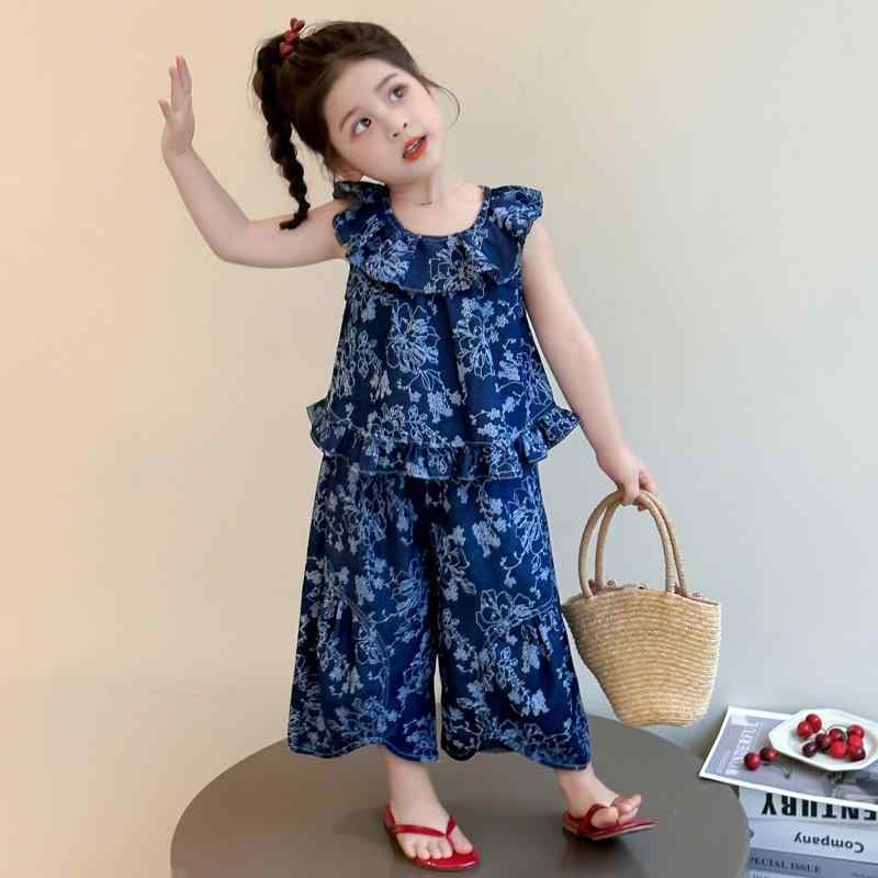 セットアップ キッズ 女の子 ベビー 夏 薄手 接触冷感 デニム コットン 肌触り良い ノースリーブ 9分丈パンツ ツーピース 韓国風 おしゃれ カジュアル 通園着 4,352円