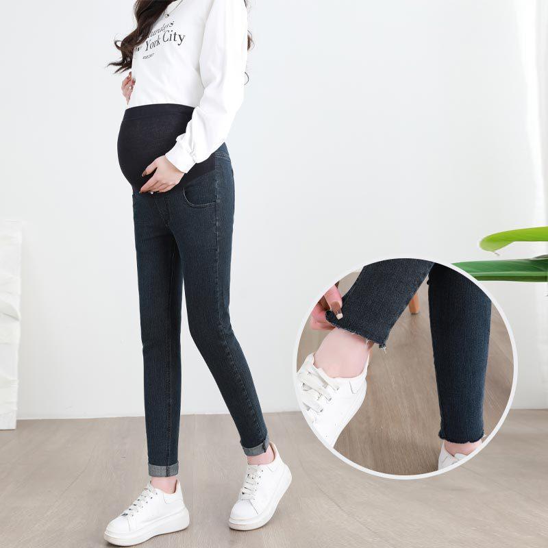 デニムパンツ マタニティ ハイストレッチ スキニー 大きいサイズ お腹サポート ハイウエスト 春秋 中厚手 コットンブレンド カジュアルスタイル