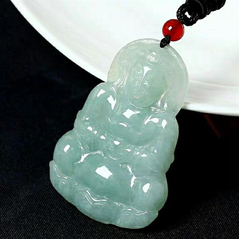 ネックレス メンズ 天然 氷種 翡翠玉 観音菩薩 彫刻 大ぶり ペンダントトップ 透明感 お守り 厄除け 開運 縁起物 パワーストーン