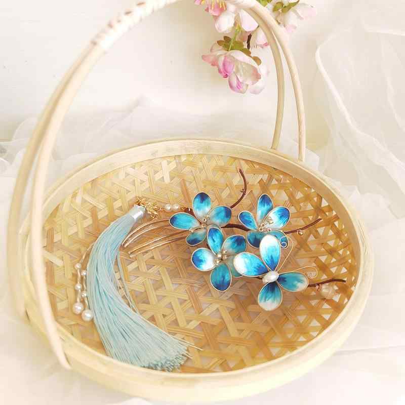髪飾り レディース 伝統工芸 ハンドメイド ベルベット花 点翠風 タッセル ヘアコーム 簪 古風 和装 着物 浴衣 宮廷風 繊細 華やか 絹 シルク|モズラボ
