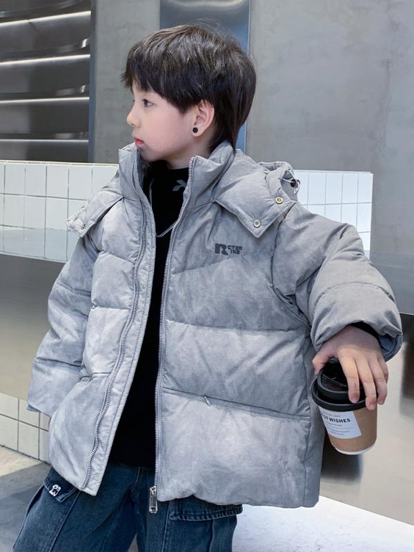 ダウンジャケット キッズ 男の子 厚手 保温 防寒 ホワイトダックダウン ショート丈 ゆったり フードなし ファスナー 長袖 おしゃれ トレンド カジュアル 冬 ポリエステル