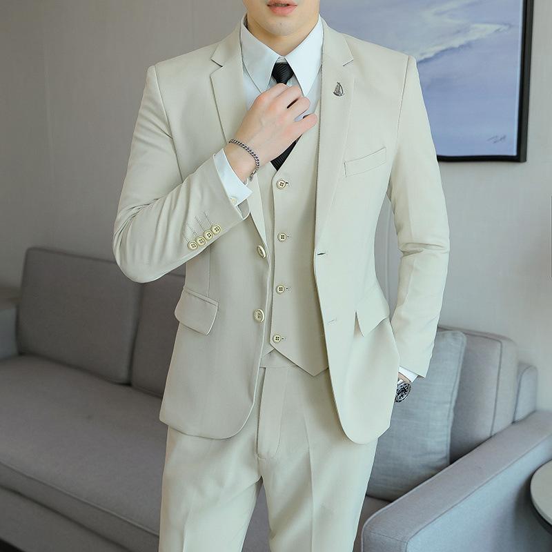 スーツ メンズ スリムフィット スリーピース 3点セット 2ボタン 結婚式 新郎 披露宴 フォーマル ウェディング ビジネス パーティー 入学式 卒業式 オールシーズン 韓国風 ポリエステル素材