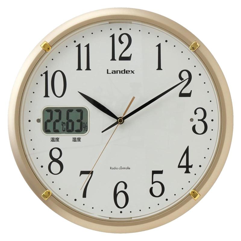 ランデックス LANDEX 電波掛け時計 ソクテルEX アナログ 温度湿度計 32.5cm ライト付き 文字大きい 見やすい 壁掛け 時計 自動点灯 静音 おしゃれ リビング 寝室 ゴールド YW9150GD