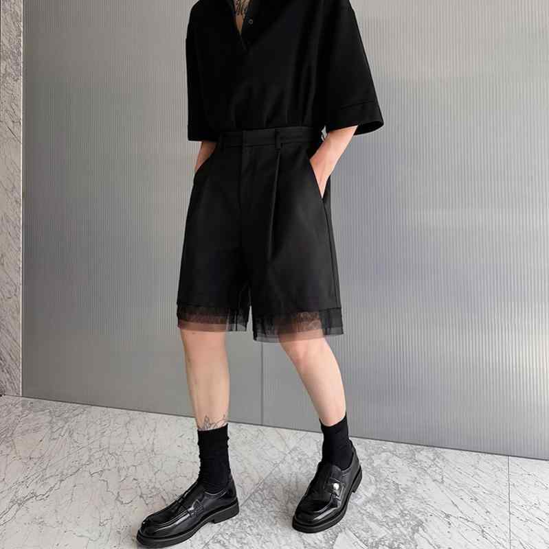 ショートパンツ レディース テーラード 五分丈 ストレッチ 取り外し可能メッシュ アシンメトリー切り替え シワになりにくい 大人きれいめ オフィス カジュアル 黒