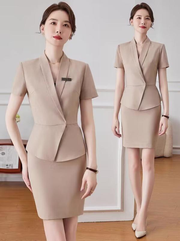 スーツ セットアップ レディース ビジネス オフィス 通勤 制服 ユニフォーム 春夏 半袖 高級感 エレガント 上品 ポリエステル 美容 クリニック エステ ホテル フロント 受付 宝石店 スカートスーツ パンツスーツ